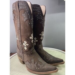 El General Women's Leather Western Brown Cowboy Boots Cowgirl Riding Sz. 8.5